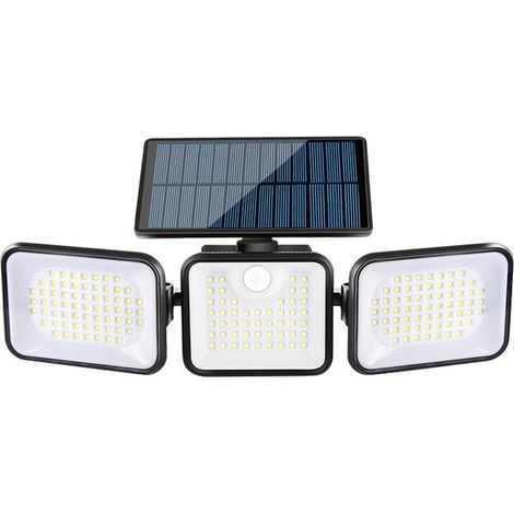 Lampe éclairage de jardin murale avec détecteur de mouvement et télécommande, applique solaire à trois têtes, d'extérieur (1/4)