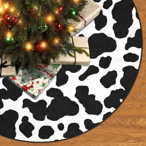 Ardoise - Nappe Pour Arbre De Noël - Motif Vache - Noir Et Blanc - 91 Cm De Diamètre - Décoration Intérieure Et Extérieure (1/5)