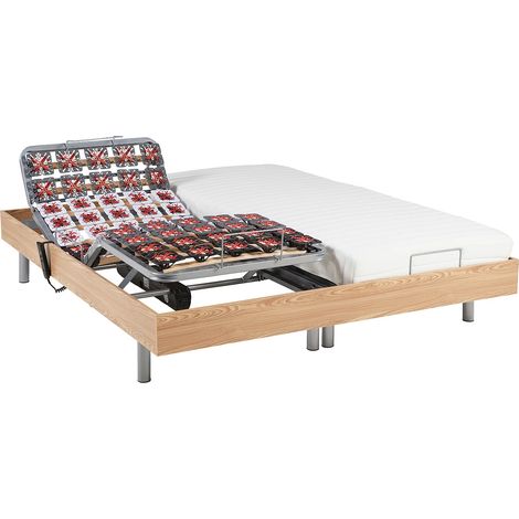 Lit électrique de relaxation tout plots + matelas latex - 2 x 90 x 200 cm - Chêne - CASSIOPEE III de YSMÉE