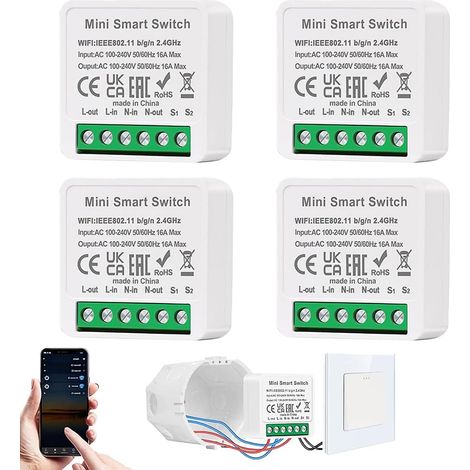 Lot De 4 Modules D'interrupteur Intelligents à 2 voies, Module Interrupteur Connecté, Mini Interrupteurs Intelligents, Compatible avec et , Conducteur Neutre Nécessaire (1/5)