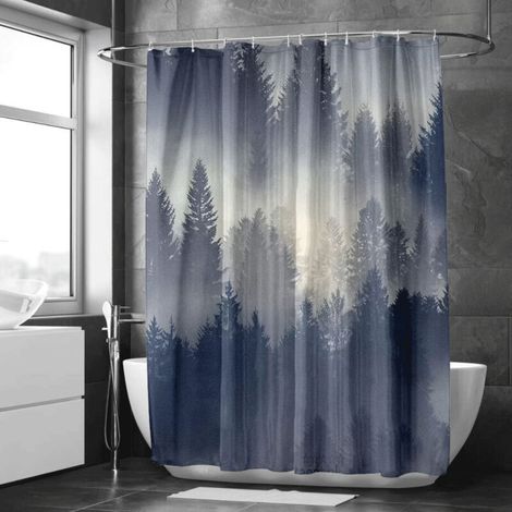 Rideau de douche paysage brumeux tons verts – Imperméable, 90x180 cm (1/5)
