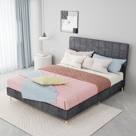 struttura letto 140x200 imbottito velluto grigio OKMYHOME (1/5)