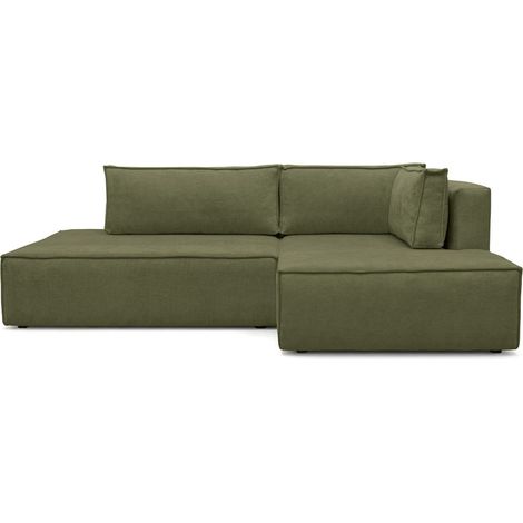 Canapé d'angle à droite convertible 3 places avec coffre en tissu chenille vert olive - Barani (1/5)