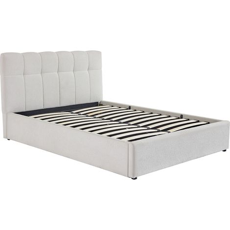 Lit coffre 160 x 200 cm - Tissu bouclette - Blanc - MAZIRI