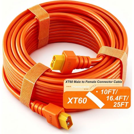 XT60 - Câble d'extension de 3,5 m/6,5 m, 12 AWG, XT60, avec connecteur mâle à femelle, pour centrales électriques portables, panneaux solaires, générateurs solaires et batteries RC (3 m) (1/5)
