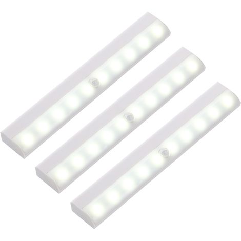 Lampe LED pour placard, détecteur de mouvement, 10 LED, à coller partout, éclairage sous meuble, veilleuse portable, barre lumineuse chaude/froide pour placard, armoire, penderie (1/2)