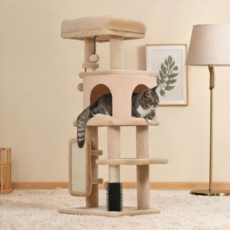Arbre à chat beige en panneau de particules 44 x 34 x 104 cm (1/5)