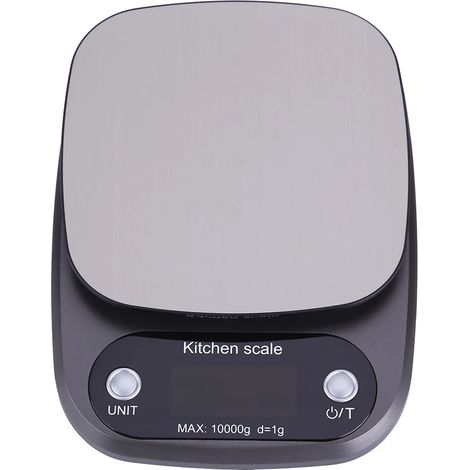 Balance de cuisine numérique 10 kg/1 g, écran LCD, plateau en acier inoxydable, fonction tare, idéale pour la pâtisserie, la cuisine et le barbecue.