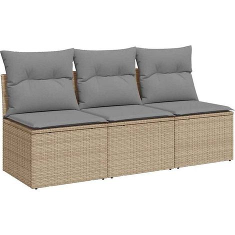 Canapé de jardin avec coussins, trois assises en résine tissée beige (1/5)