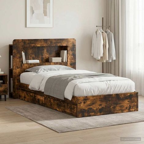 vidaXL Bed Frame with Storage Smoked Oak 100 x 200 cm Engineered Wood (1/5)
