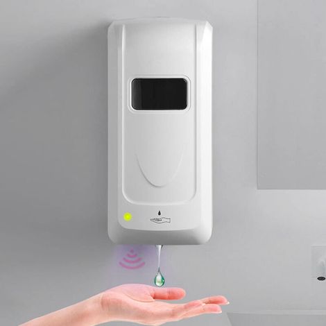 Dispensador de jabón automático de pared, a pilas, con capacidad de 1 litro, fabricado en termoplástico ABS y aluminio, que dispensa 1 ml cada vez. (1/4)