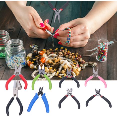 Ensemble de 8 pinces à bijoux, pinces à bec fin, pinces coupantes diagonales, mini-outils de bricolage pour le bobinage de fil et le perlage (1/5)