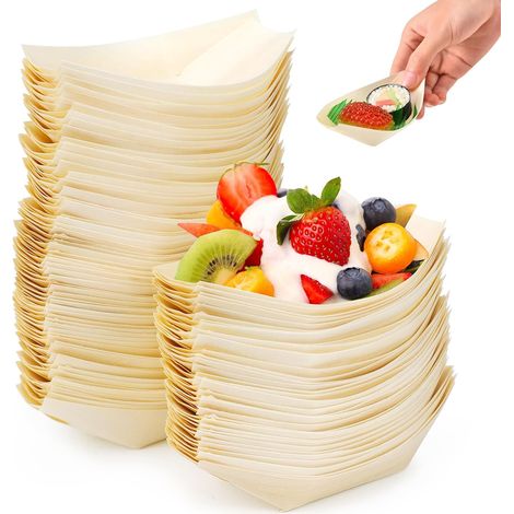 100 Pièce Bol Coupelle Alimentaire Dégradable Coupelles Forme de Bambou Bateau Jetable en Bois Écologiques et Biodégradables pour Currywurst Buffet Frites Finger Food Aperitif Sushi (1/5)
