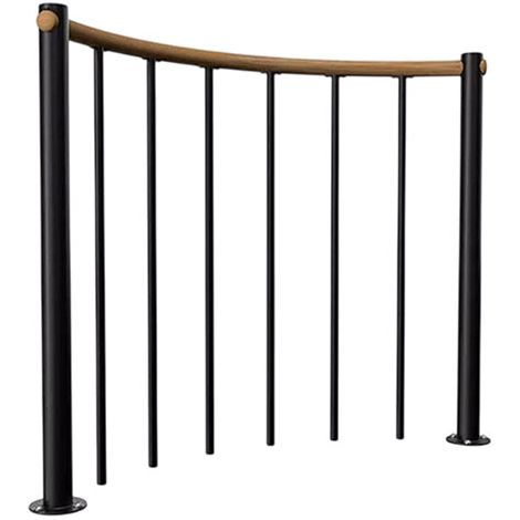 Ringhiera per scala curva - Nero - Acciaio termolaccato - Lunghezza 1m - Corrimano in legno - Ø120cm - RE-U-RV-NH-140 (1/5)
