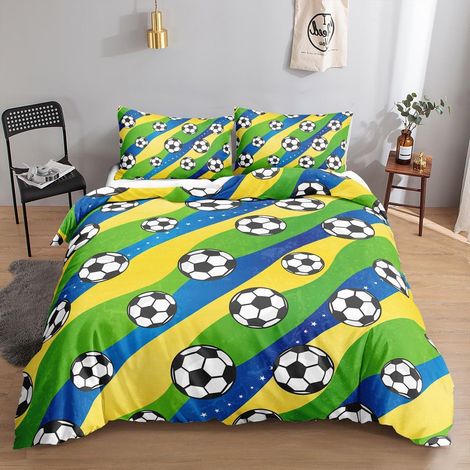 Fußball Bettwäsche Set 155x220cm mit 2 Kissenbezügen 80x80cm, Kinder Bettwäsche mit Fußball-Druck