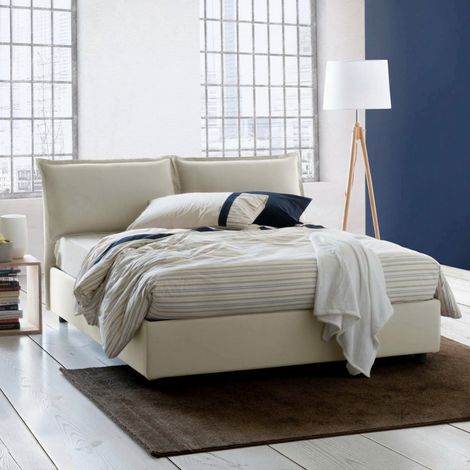 Talamo Italia Cama matrimonial Antonia, Cama contenedor con revestimiento de tela, 100% Made in Italy, Apertura frontal, adecuado para colchón Cm 160x200, Beige, con embalaje reforzado (1/5)