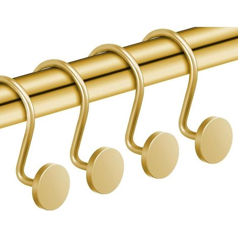 Lot de 12 crochets de rideau de douche dorés, anneaux de rideau de douche antirouille pour salle de bain, crochets de douche en métal pour tringle à rideau de douche, design rond et robuste (1/4)