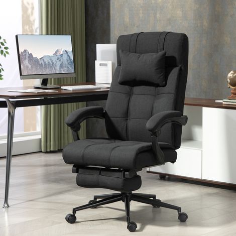 Silla de Escritorio Reclinable con Altura Ajustable Reposapiés Reposacabezas y Reposabrazos 66x76x112-120 cm Negro