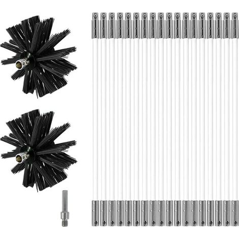 Chimney Cleaning Brush Set Adjustable Chimney Brush Cleaning Tool with 18 Flexible Rods 2 Brush Heads (1/5)
