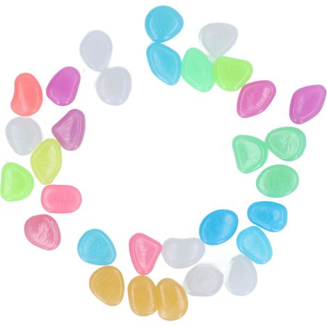 Pierres lumineuses extérieures multicolores pour allées, jardins et sentiers - 100 galets fluorescents par sac, mélange de couleurs