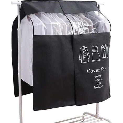 Housse Universelle Anti-Poussière avec Fenêtre Transparente pour Chemises Costumes Manteaux 90x110 cm Noir (1/4)