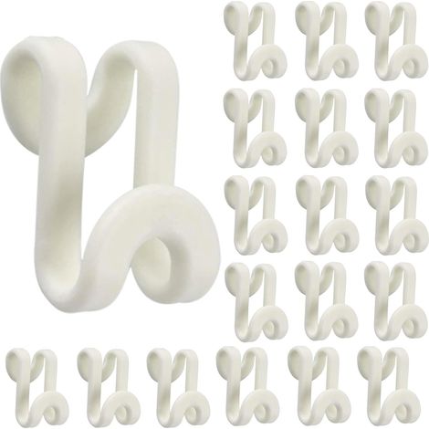 Lot de 20 mini crochets de connexion pour cintres, blanc crème, robustes, pour organiser votre placard et gagner de la place. Accessoires d'extension en plastique. (1/5)