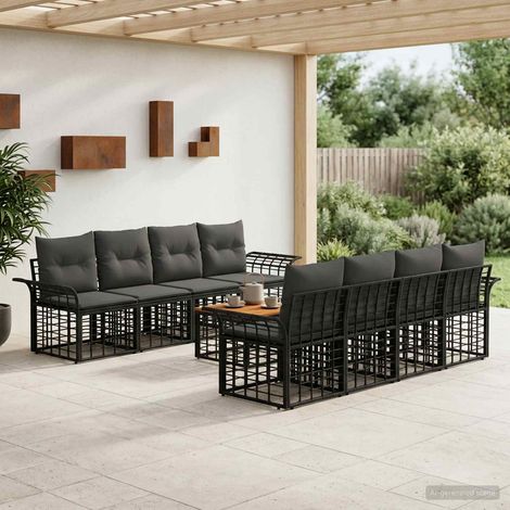 vidaXL Set di divani da esterno 9 pz Nero e Grigio scuro polyrattan (1/5)