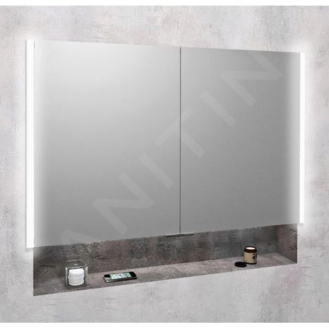 Sapho Integra - Armoire de toilette avec éclairage LED, 106x70x17 cm, encastrable, alu titane IN105 (1/5)
