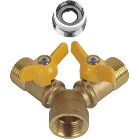Connettore per rubinetto a 2 vie resistente, raccordo doppio per rubinetto, adattatore doppio per tubo flessibile, ottone G1/2 resistente all'usura per casa e giardino -Crezuo