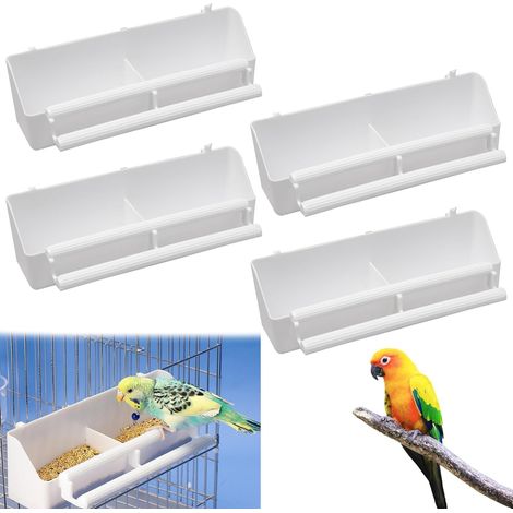 4 Mangeoire Oiseaux, Plastique Blanc Avec Perchoir, Distributeur Nourriture Pour Cage Intérieur Extérieur (1/5)