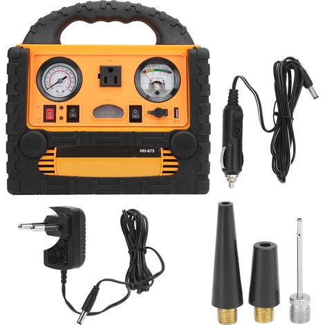 Démarreur de voiture avec onduleur 200W, compresseur d'air 260PSI pour automobile, moto, camion, urgence, prise UE 110-220V (1/5)