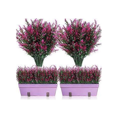 Lot de 12 buissons de lavande artificielle, feuillage artificiel, fleurs de lavande résistantes aux UV, pour compositions florales, centres de table et jardin (Fuchsia) (1/5)