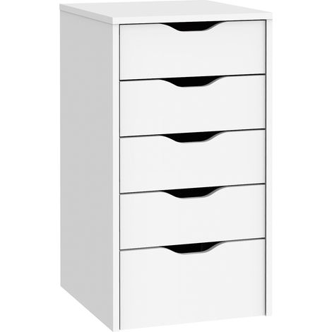 Pegane – Commode de rangement blanche 5 tiroirs – Dimensions 71x40x43 cm – Panneaux de particules mélaminés – Fabrication espagnole certifiée PEFC (1/4)