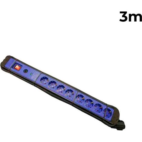 Base multiple 8 tomas 2p+t con interruptor luminoso+protector, 3 m cable h05vv-f 3g1,5 mm² negra / azul (1/2)