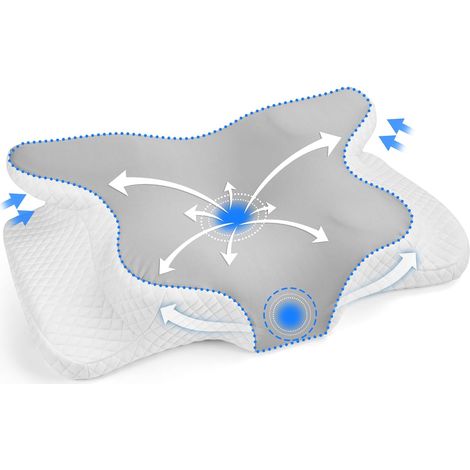 Oreiller Ergonomique Cervical Grand, 2 en 1 Oreiller Memoire Forme, Soulagement Efficace de la Douleur, Oreiller Orthopédique à Mémoire pour Dormir sur Le Côté et sur Le Dos-62 x 41 x 10cm (1/5)