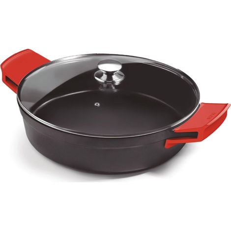 Sauteuse en fonte d’aluminium, couvercle en verre et poignées en silicone, 36 cm, Antiadhésif, Compatible avec l’induction (1/3)