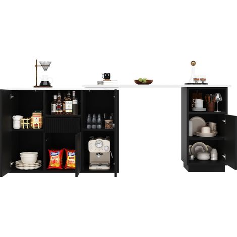 ELVMI Bartisch Drehbar mit 1 Tur und Offenen Fache, Platte in Marmoroptik, fur Kuche und Wohnzimmer, Schwarz (1/5)