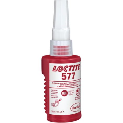 Loctite 577 50 ml, confezione a fisarmonica, sigillante anaerobico giallo per raccordi filettati di tubi metallici, media resistenza, alta viscosità, resistente agli agenti chimici, universale, approv