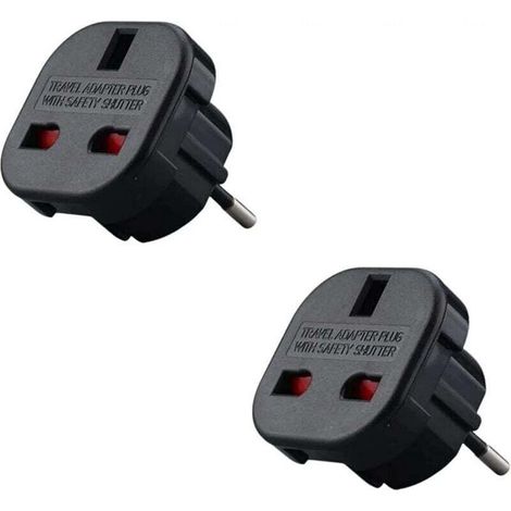YMYNY Lot de X2 - Adaptateur Prise Anglaise vers France - Adaptateur Anglais Français - Type G vers Type C - Compact et Léger - Protège des Surtensions（ Noir） (1/4)
