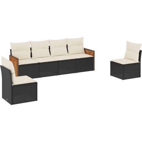 vidaXL Set Divano da Giardino 6 pz con Cuscini Nero in Polyrattan (1/5)