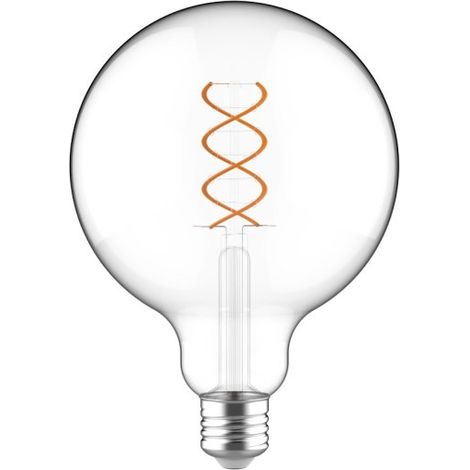 Ampoule LED Globe 125 mm – 4,9W – 400 lm – 2200 K – Verre Clair – Filament Spirale – Dimmable