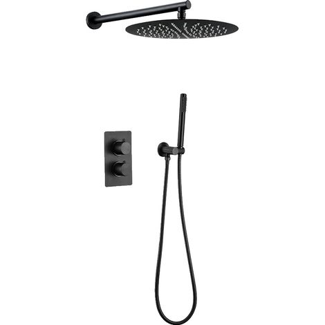 Conjunto de grifería para ducha, diseño moderno, sistema de doble salida, negro mate, 8 pulgadas. (1/2)