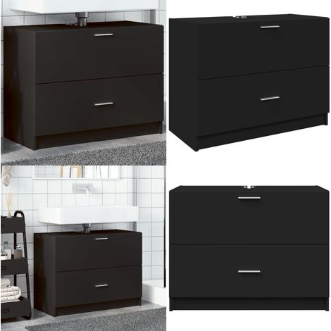 Armoire d'évier noir 78x37x59 cm bois d'ingénierie - Meuble De Salle De Bain - Armoire De Lavabo - Rangement Salle De Bain - Évier Noir - Meuble Sous Vasque - Home & Living (1/5)