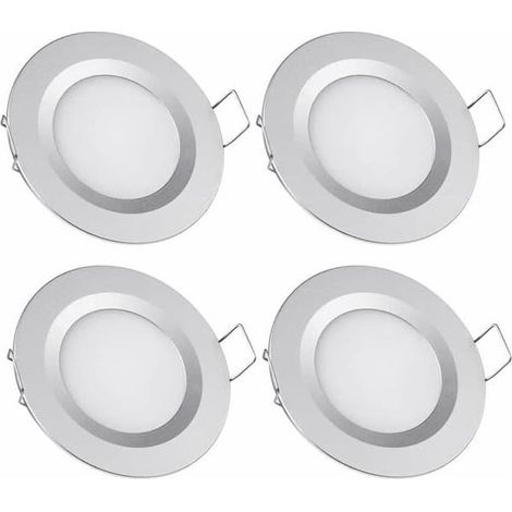 Spot encastré LED 12V Trou 58-65mm 3W 6400K Plafonnier encastré pour camping-car, bateau, caravane, fourgon, yacht Blanc froid (Finition argentée) (1/5)