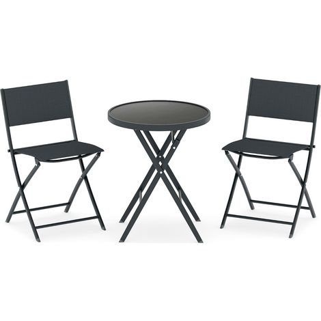 Juego de 3 mesas bistro plegables para terraza 60 cm de diámetro prácticas y atractivas de metal negro 200017888