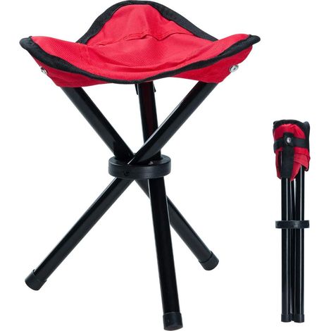 Tabouret de Camping Pliable en Toile Rouge, Chaise Portable pour Randonnée, Pêche, Pique-Nique, Plage, BBQ, Voyage, Jardin (1/5)
