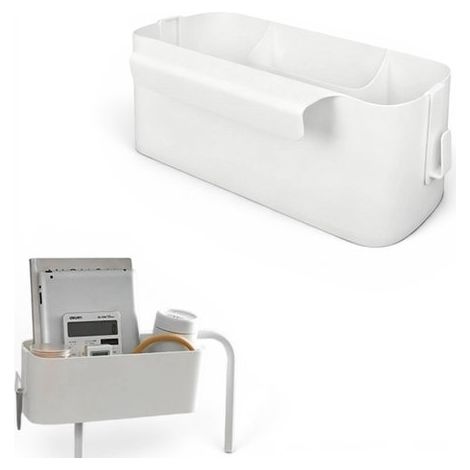 Organiseur de lit suspendu en plastique, capacité 5 kg, pour barrières jusqu'à 3 cm, avec crochets amovibles, 33 x 11,4 x 12,1 cm, 2 crochets, blanc (1/5)