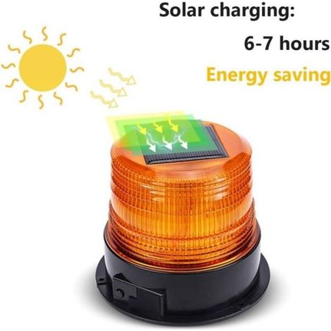 1 Gyrophare LED, solaire USB allume-cigare, 3 modes clignotant, base magnétique, voiture camion chantier (1/5)