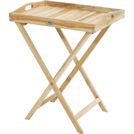 Klappbares Tablett Beistelltisch Teakholz Outdoor Garten Terrasse Balkon (1/5)