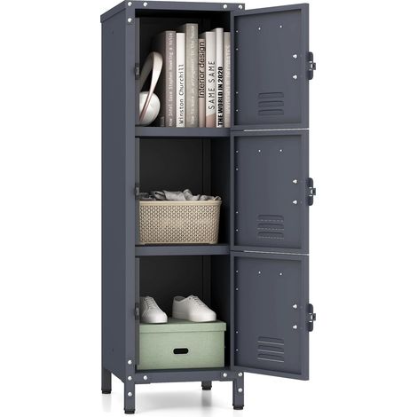 COSTWAY Armadio in Metallo con 3 Porte Chiudibili, Piedini Regolabili, Dispositivo Anti-Ribaltamento, Armadietto Verticale a 3 Ripiani per Casa, Ufficio, Scuola e Garage, 30 x 35 x 100 cm (1/5)